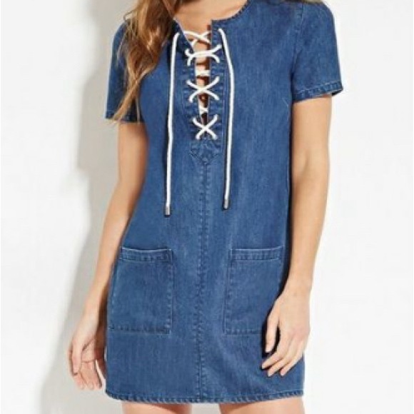 Blue denim mini dress - Picture 2 of 3